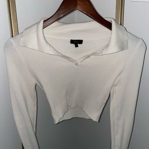 Cream Cropped Ripped Shirt